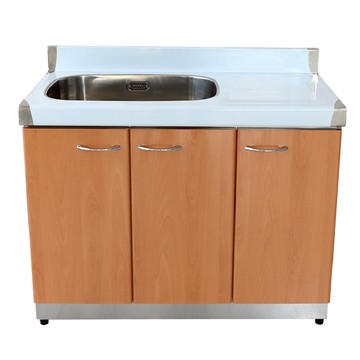 【Abis】客製商品-豪華升級款左右兩用不鏽鋼120洗台+平台/流理台/工作台/收納廚具-多款門板可選(桶身304)綠色-左水槽