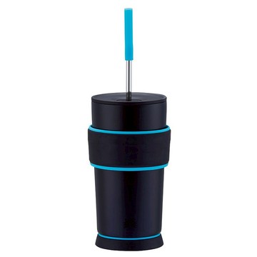 【孔雀Peacock】550M不倒翁保溫杯 防滑防倒底座(可調式吸管)藍黑