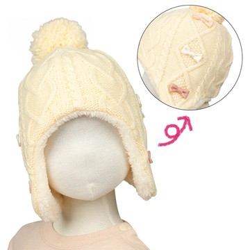 akachan honpo - 冬季針織帽-麻花蝴蝶結-象牙白色