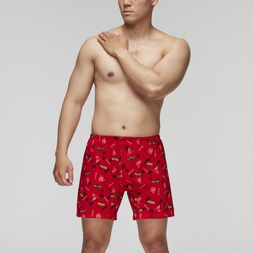 DADADO-暢遊一夏 M-3L印花四角男內褲(紅) 天然絲光棉-吸濕排汗-GHQ331RS