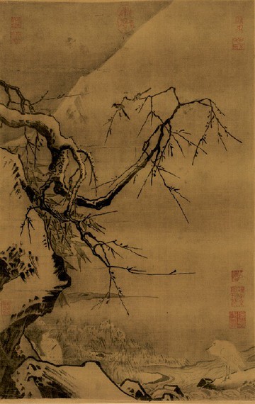 仿古畫 復制 絹本 畫心 宋 馬遠 雪灘雙鷺 38-60厘米 裝飾掛畫心