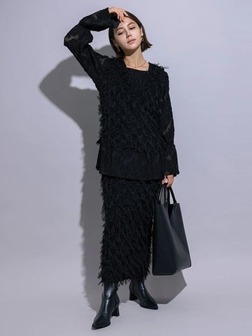 流蘇薄紗合身長裙(FC43L0L0980) - Te chichi