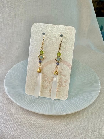 古風長水滴荔枝凍天然石耳環