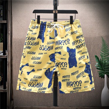 夏天寬松速干睡褲男士沙灘褲運動五分花短褲休閑七分大褲衩泳褲男