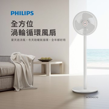 【Philips飛利浦】自然扇 全方位渦輪DC循環扇 定時 16m超遠距離送風 (ACR3342CFD)