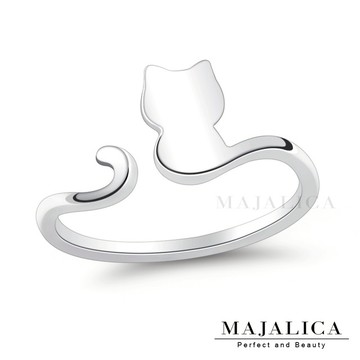 【Majalica】925純銀戒指．幸福小貓．可調整