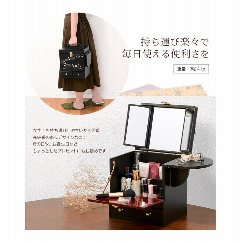 コスメボックス コスメbox 三面鏡 桜模様 メイクボックス 和風