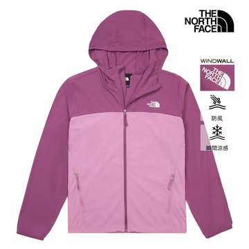The North Face北面女款粉色WINDWALL防風寬鬆連帽外套｜8CJZK22 抗UV防曬外套 涼感
