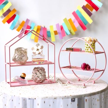 歐式創意粉色甜品臺展示架子金色雙層茶歇冷餐蛋糕托盤點心架擺件