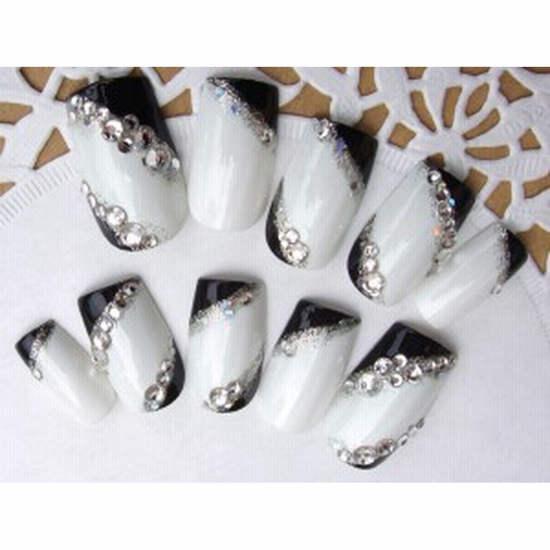 ジェルコーティング付き オーダー ネイルチップ ホワイト ブラック モノトーン エレガント ネイルチップ Msc 0003 Ks 通販 Lineポイント最大1 0 Get Lineショッピング