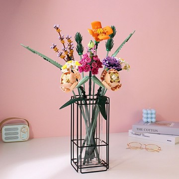 桌面擺件 客廳插花瓶  ins風花瓶   樂高花束花瓶  玻璃裝花瓶  積木 配套 室內擺設  花瓶簡易風格 假花瓶