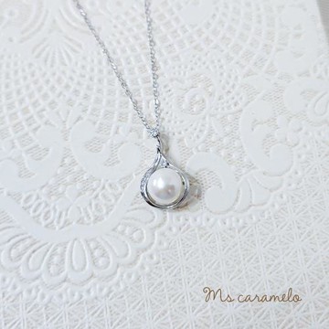 【焦糖小姐 Ms caramelo】925純銀鍍K白(淡水珍珠項鍊)