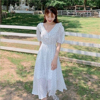 ワンピース レディース 半袖 Vネック 水玉 ドット柄 夏スカート ビーチスカート ロングワンピース 海外旅行 夏服 長脚 美脚 通販 Lineポイント最大get Lineショッピング