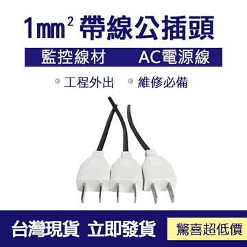 ??監控配件 現貨??經濟版AC帶線公插 帶線公插 公插頭 監視線材 監控線材 AC電源線 電源線 10A 1mm²
