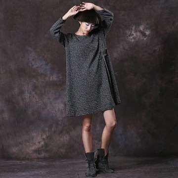 現貨+預購 連身裙長袖洋裝連衣裙-寬鬆圓領橫條紋及膝女短裙3色73vu30【獨家進口】【米蘭精品】