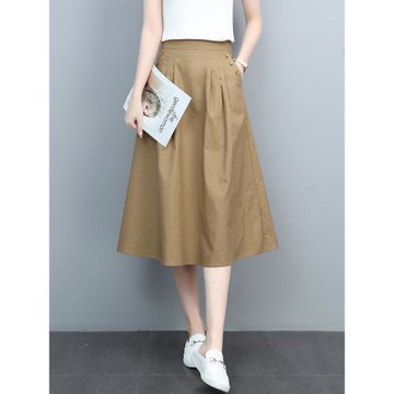 卡其色半身裙女2025新款春秋季中長款半裙a字小個子女士休閑長裙