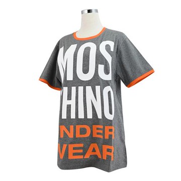 MOSCHINO UNDERWEAR 寬版棉質短T恤.灰/橘邊