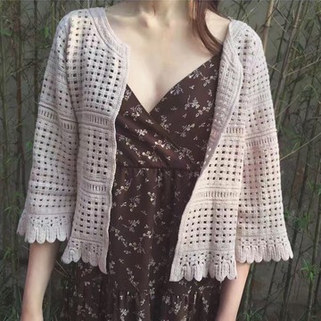 長袖罩衫蕾絲外套-鏤空勾花寬鬆短款女裝3色74ab19【獨家進口】【米蘭精品】