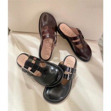 2024早春鞋網紅阿希哥同款包頭半拖真皮圓頭瑪麗珍鞋女士穆勒鞋