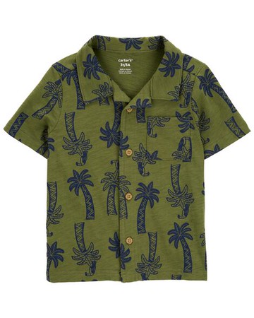 Toddler Green Tropical Button Down Shirt