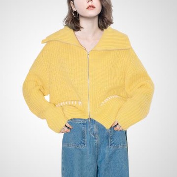 黃色針織拉鏈休閑百搭純色開衫女2026春季設計感小眾時尚毛衣外套