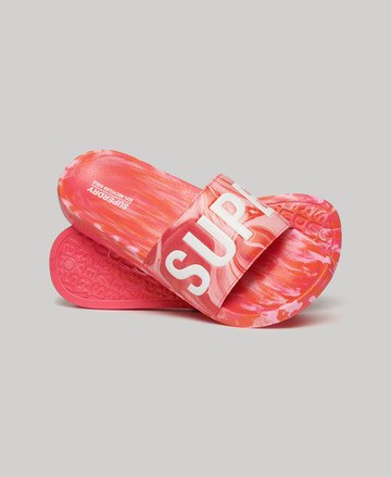 Superdry Women's Women's Marble Vegan Pool Sliders Pink / Hyper Fire Pink Aop - Size: 3-4