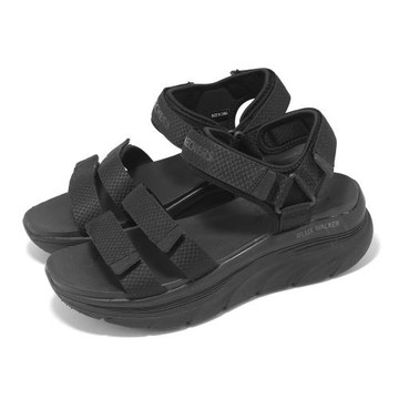 Skechers 涼鞋 D Lux Walker 女鞋 黑 厚底 緩衝 支撐 魔鬼氈 全黑 健走涼鞋 119828BBK