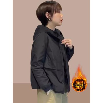 夾棉加厚連帽沖鋒衣外套女2026秋冬季新款小個子爆款休閑夾克上衣