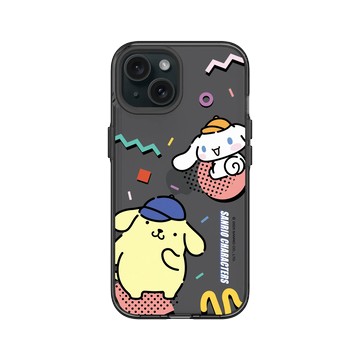 iPhone 15 Clear 酷墨灰 - 三麗鷗-布丁狗＆大耳狗綜合圖 Mix Characters - 繽紛布丁狗＆大耳狗