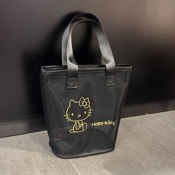kitty化妝包 手提包外出寶媽網紗手提袋KT貓咪透氣防水洗澡手提籃大容量便攜包