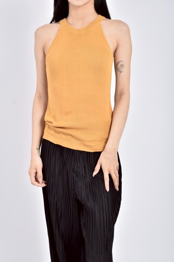 (S) pazzo質感針織無袖黃色上衣