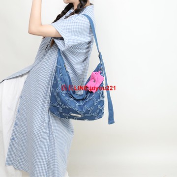 EHOOO原創小眾韓式休閑牛仔布多功能單肩包大容量斜挎包餃子包女