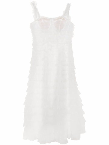 Ana Radu - frill-trimmed midi dress - women - Polyester - M - Neutrals