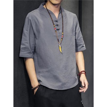 亞麻t恤男夏季短袖潮牌復古中國風男裝寬松大碼唐裝棉麻半袖上衣
