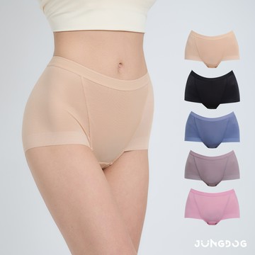 韓國  JUNGDOG【五件組】 高腰 竹纖維 彈力無痕內褲 - 全5色(霧灰藍/嬌嫩粉/透視膚/細沙黑/芋頭紫)-M