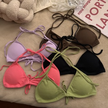 🚀虧本到貨🚀日本🇯🇵性感綁帶設計感掛脖內衣女三角杯內搭美背比基尼短款無鋼圈文胸