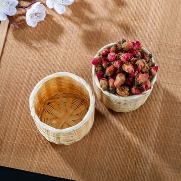中式竹編小茶簍 茶道零配桌面儲物盒 手工收納筐