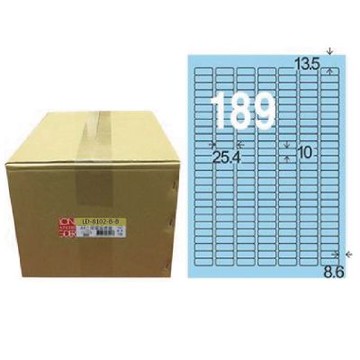 【龍德】LONGDER三用電腦標籤A4 189格 圓角10*25.4mm淺藍 1000張/箱 LD-8102-B-B(適用雷射、噴墨、影印)