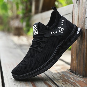 夏季新品男鞋黑色網面鞋薄款飛織網布鞋跑步運動休閑鞋4546碼