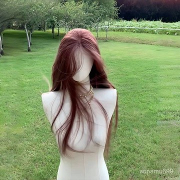 髮飾館🥇粉棕色 秋冬洋氣長直髮 氣質顯白色 小額蕾絲 自然 仿真髮絲全頭套女 逼真 造型裝扮 修飾臉型 新款 增加髮量