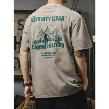 2026新款夏季男士短袖t恤美式戶外登山印花大碼上衣網紅爆款體恤