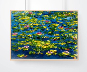 睡蓮繪畫,抽象花卉藝術,原畫,小油畫