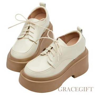 【Grace Gift】摩登比例內增高輕量厚底牛津鞋 杏