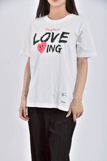 (S) stayreal棉質印花純棉白色短袖上衣