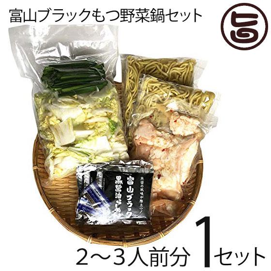 富山ブラック もつ野菜鍋セット 〆らーめん入 2〜3人前×1セット サンフーズ 麺家いろは監修 ブラックスープ