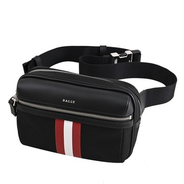 BALLY 6302615 THATE 浮雕LOGO條紋肩斜背胸口/腰包.黑