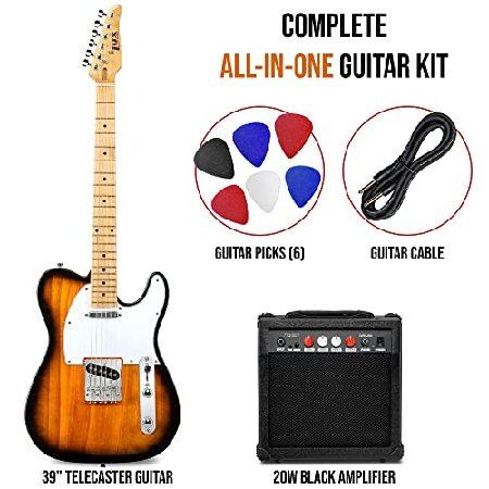 LyxPro 39” Electric Telecaster Guitar Kit, 20 Watt Amp Speaker, Solid Full-Size Body, C-Shape Neck, Quality Gear Tuners, 3-Way Switch ＆ Volume Tone