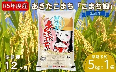 定期便 令和5年産 『こまち娘』あきたこまち 無洗米  5kg×1袋12ヶ月連続発送（合計60kg）吉運商店 秋田県 男鹿市