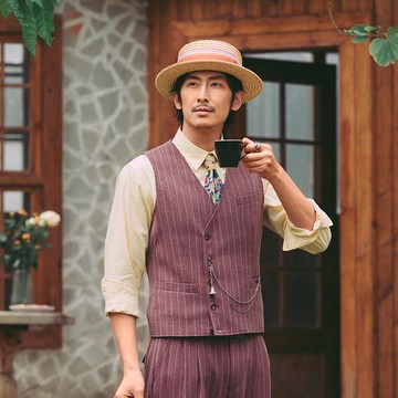 SOARIN英倫復古斜門襟條紋西裝馬甲(252TB100)