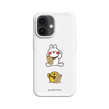 iPhone 16 SolidX 白 - 懶散兔與啾先生 Lazy Rabbit and Mr.Chu - 好運都來